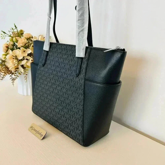 Michael Kors Purse & wallet Charlotte Top Zip Tote shoulder bag black signature - Picture 6 of 11